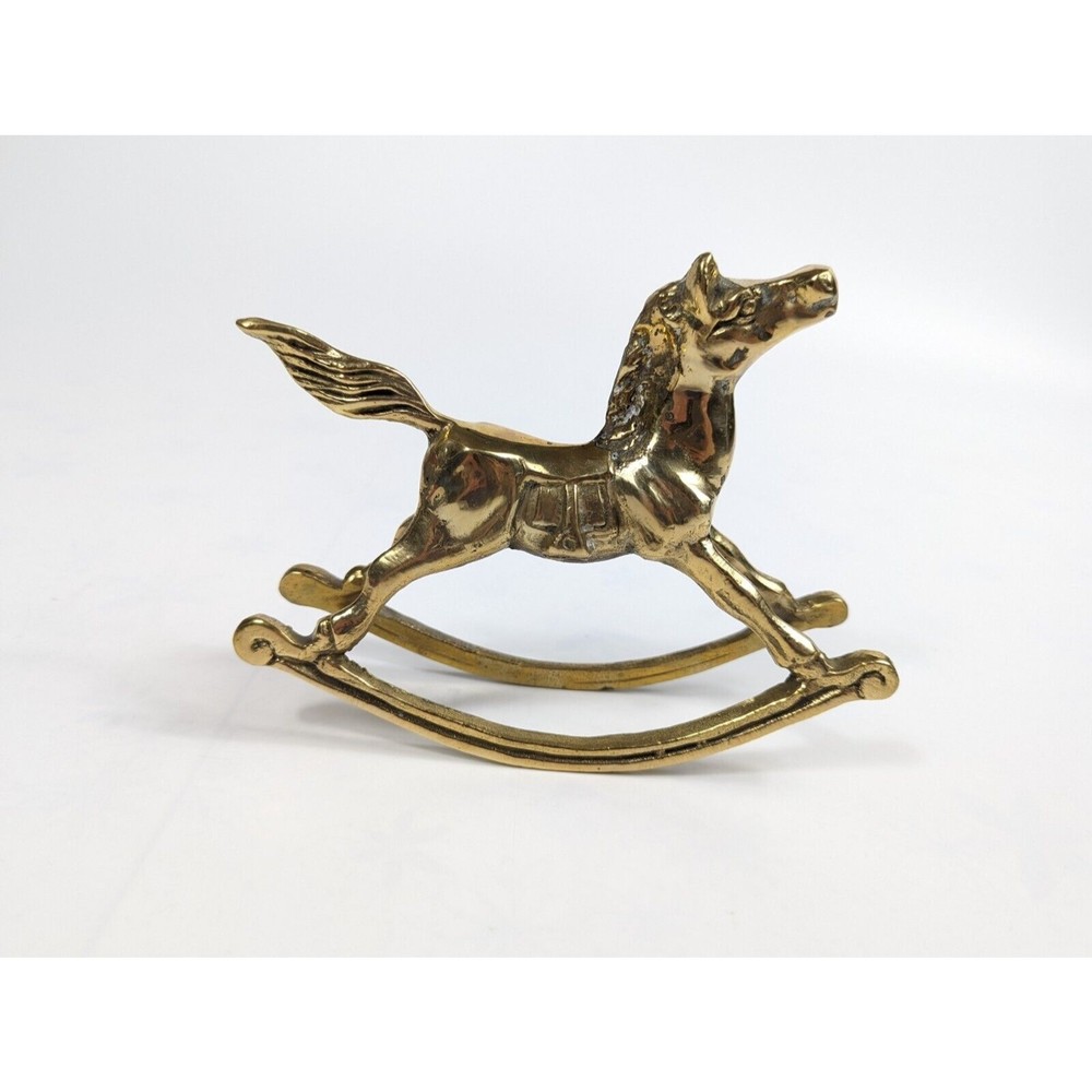Vintage Brass Rocking Horse Figurine Solid Brass Metal Christmas Decor